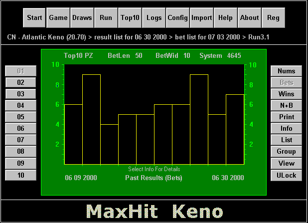 screenshot for maxhit keno pick10 software